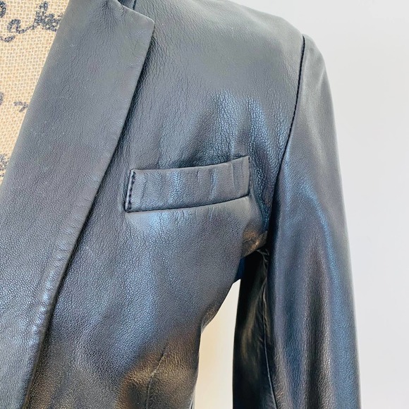 Aqua Lambskin Leather Black Cotton Lined Fitted Blazer Jacket Size Extra Small - Picture 5 of 10